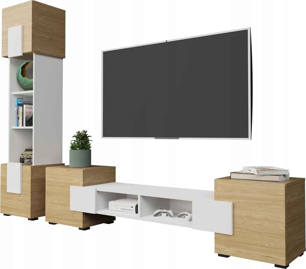 Komodee Torino Rtv szett Fehér Olajozott Tölgy Álló Függő Nappali