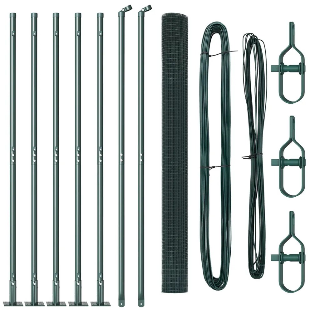 Hegesztett Drótkerítés 7 Flanged Oszloppal Zöld 1,5x10 m Acél