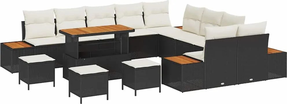 vidaXL Kerti Kanapé Szett párnával tárolóval 14 pcs Fekete Poli rattan