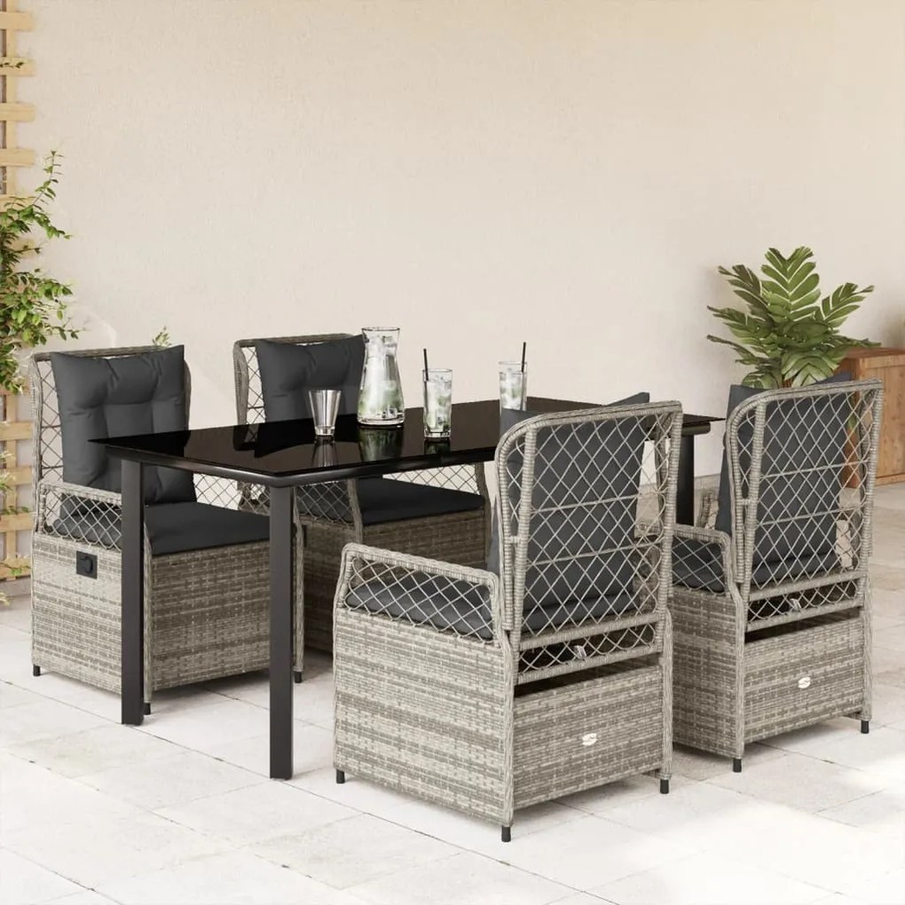 5 részes szürke polyrattan kerti étkezőgarnitúra párnával