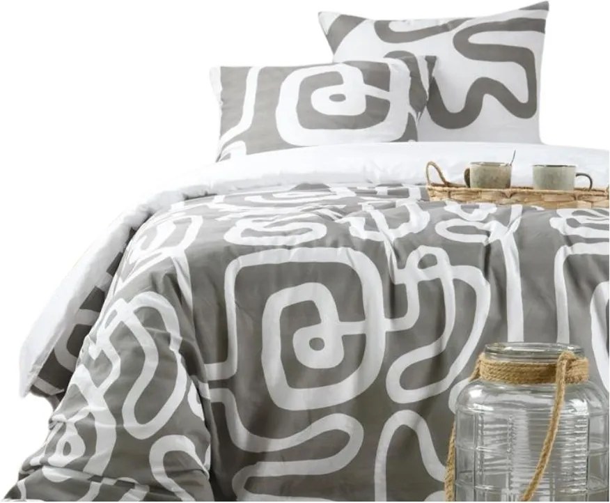 Pinto Pamut Ágyneműhuzat Garnitúra, 240 x 220 CM Fehér-szürke Mintás