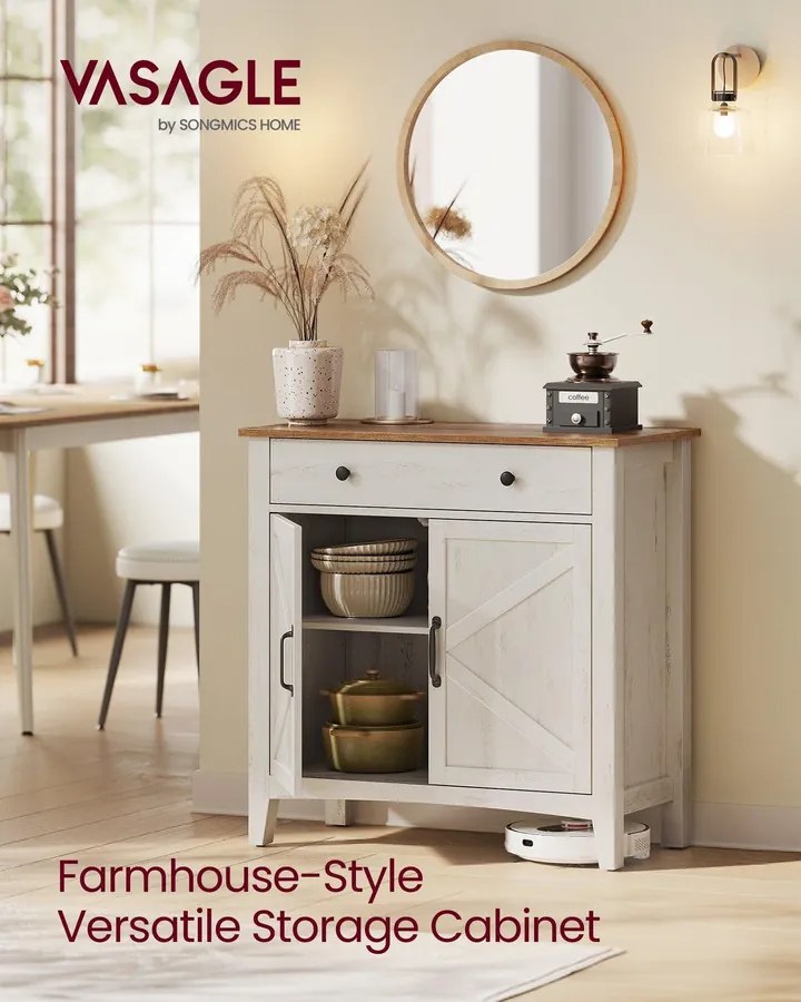 Tálalószekrény magasságban állítható polccal, 40 x 80 x 80 cm, fehér és mézbarna