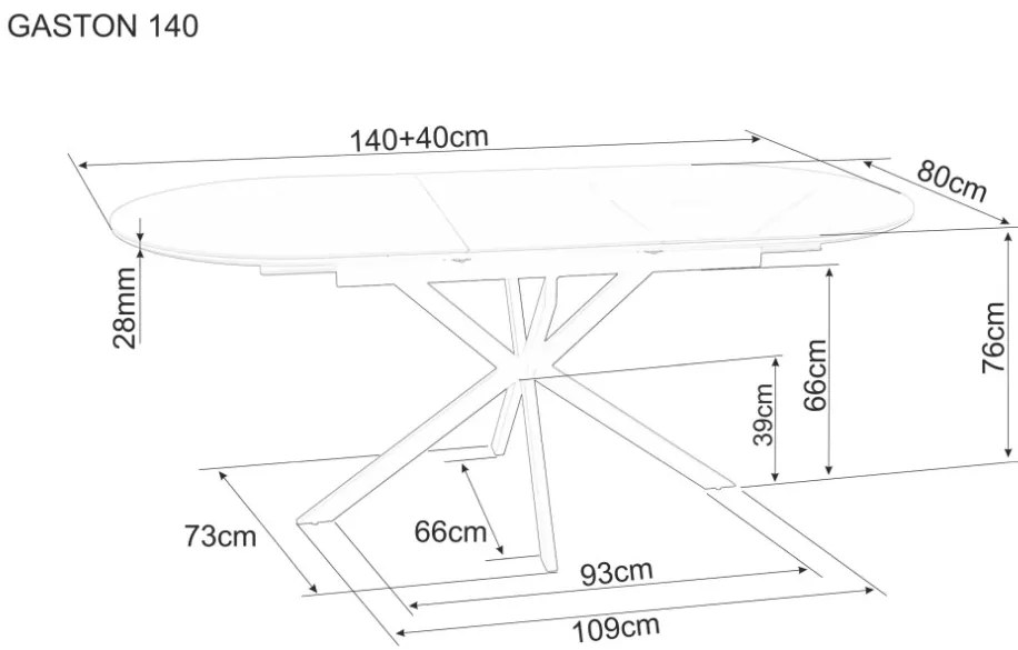 Gaston bővíthető kerámia étkezőasztal fekete 140-180cm