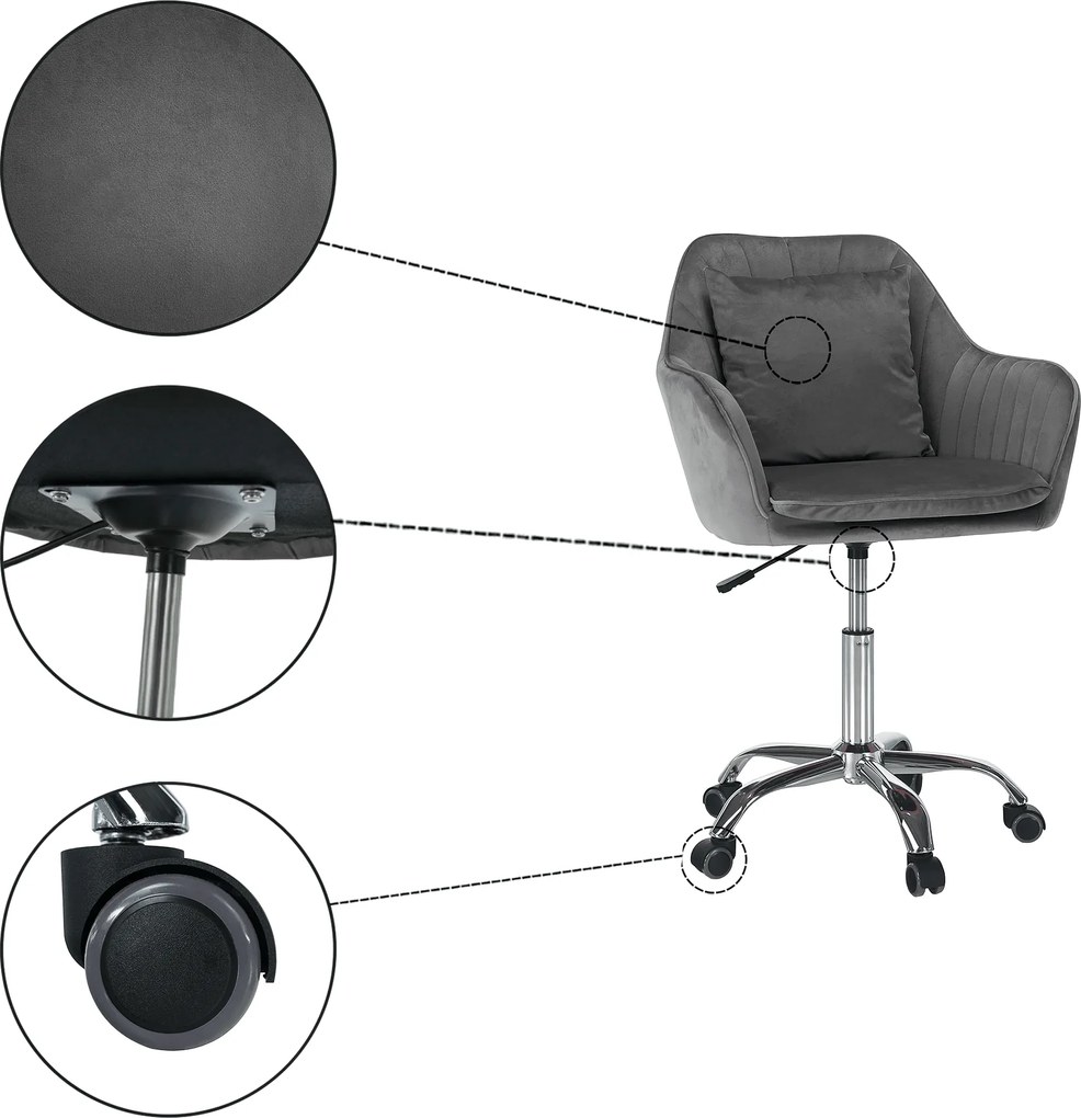 Irodai fotel, szürke Velvet anyag/króm, KLIAN