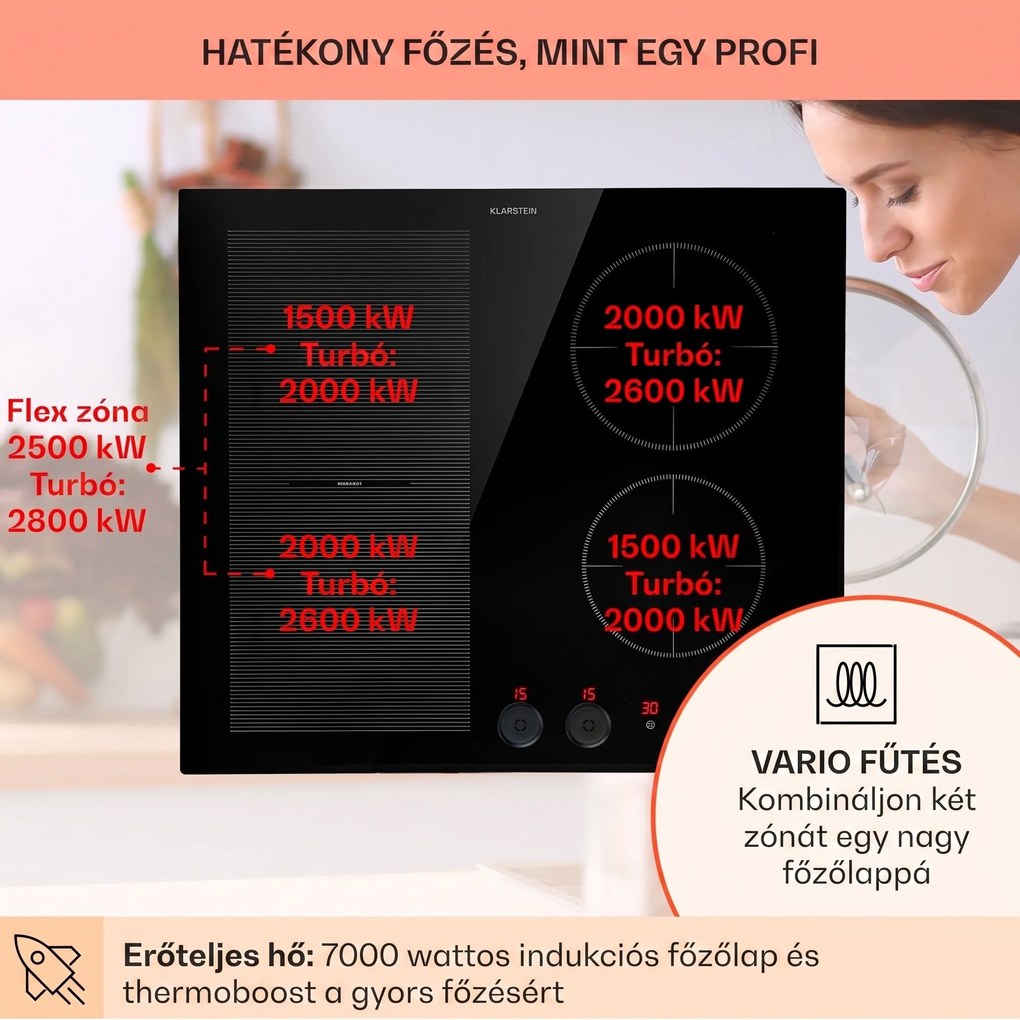 Klarstein Magnichef 4 Flex beépíthető indukciós főzőlap 4 zónás / Flex zóna 7000W üvegkerámia