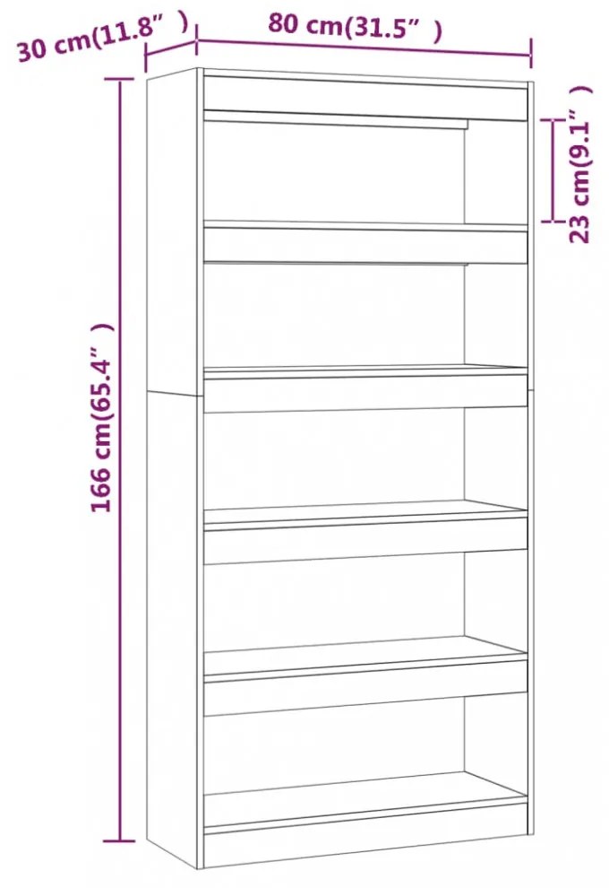 fekete szerelt fa térelválasztó könyvszekrény 80x30x166 cm