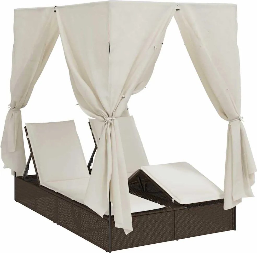 vidaXL Dupla napozóágy Meleg fehér 205 x 129 x 200 cm polirattan