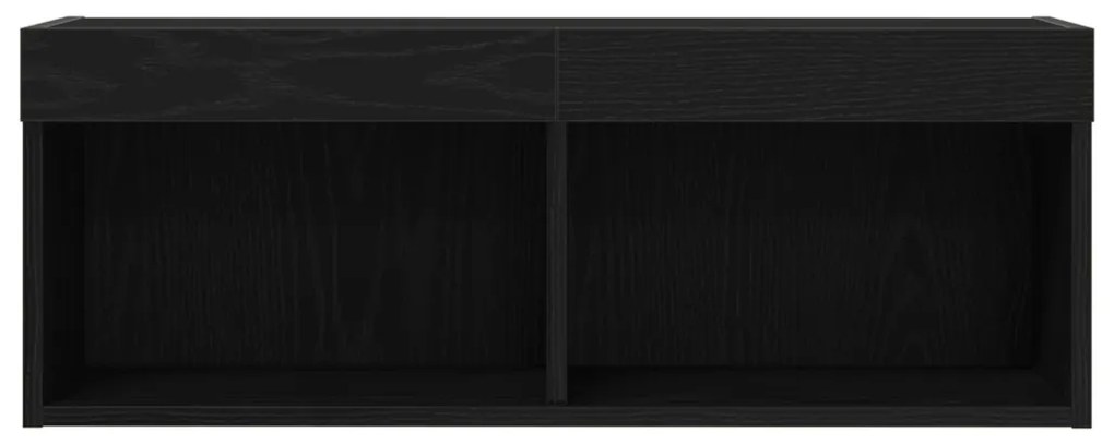 TV Fali Szekrények LED Fénnyel 2 db Fekete Tölgy 80x30x30 cm