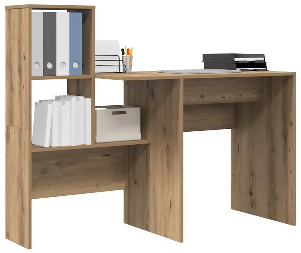 Asztal polcokkal kézműves tölgy 131.5 x 50 x 106.5 cm Faanyag