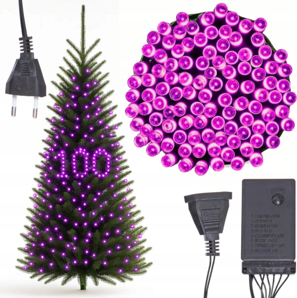Karácsonyfa Lámpák 100 Led Erős Rózsaszín Programozó