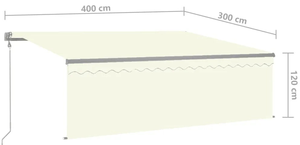 krémszínű szélérzékelős, LED-es napellenző redőnnyel 4x3 m