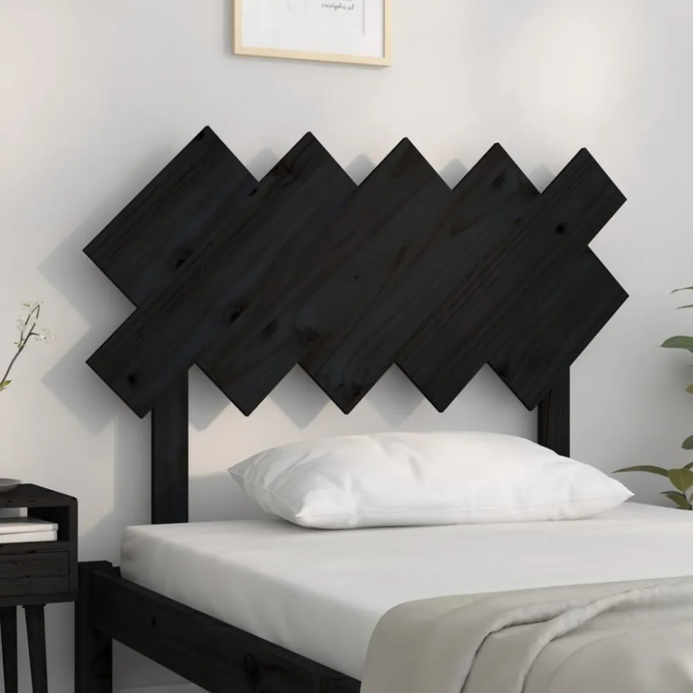 fekete tömör fenyőfa ágyfejtámla 104x3x80,5 cm