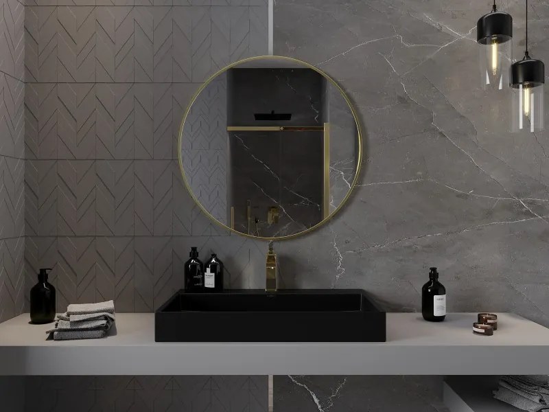Mexen Loft, kerek fürdőszobai tükör 80 cm, keret színe arany fényes, 9850-080-080-000-50