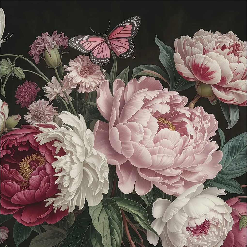 Fotótapéta Flizelin Dekoratív Iroda Bazsarózsa és pillangók 250x250 Ragasztó