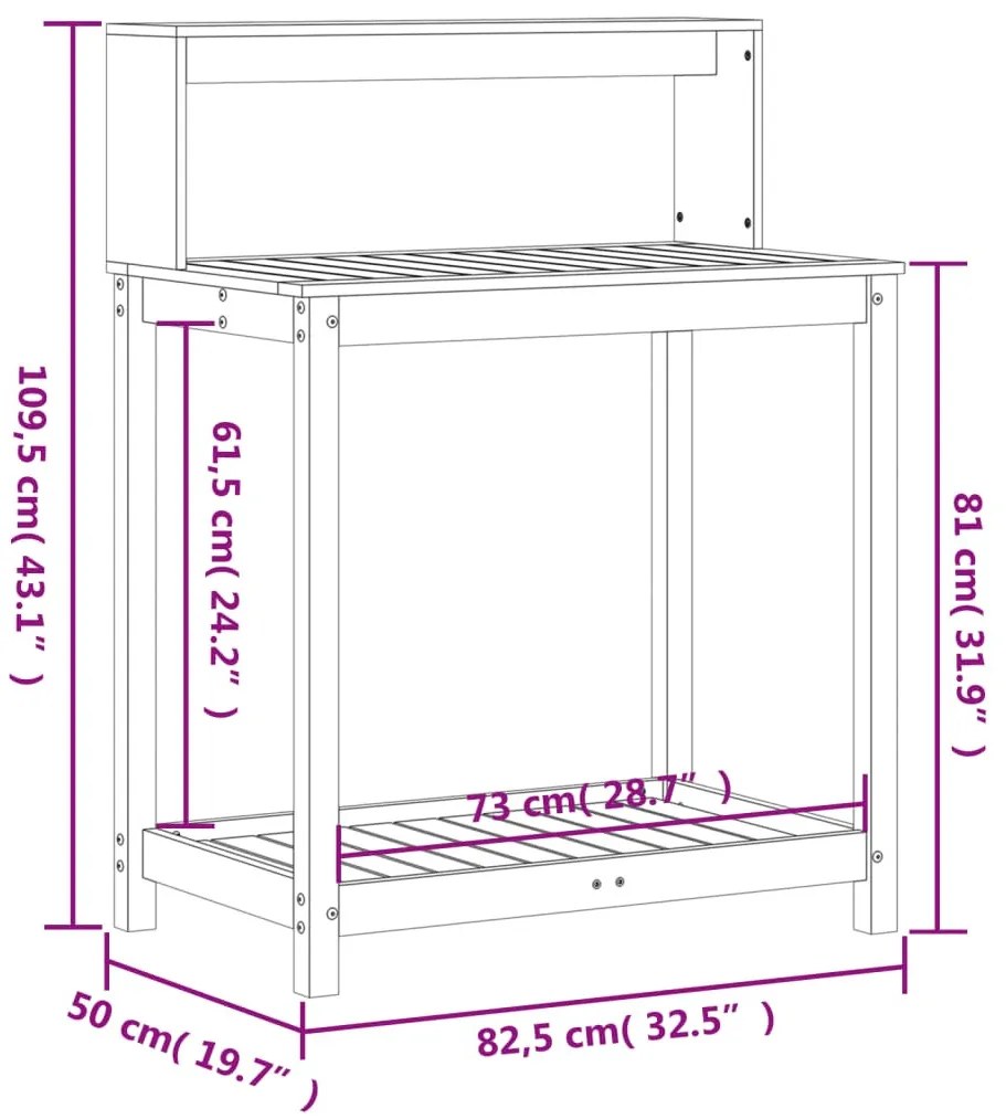 tömör fenyőfa ültetőasztal polccal 82,5 x 50 x 109,5 cm