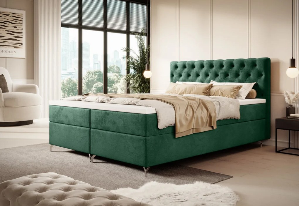 FESTER 2 kárpitozott boxspring ágy - szürke / 180x200