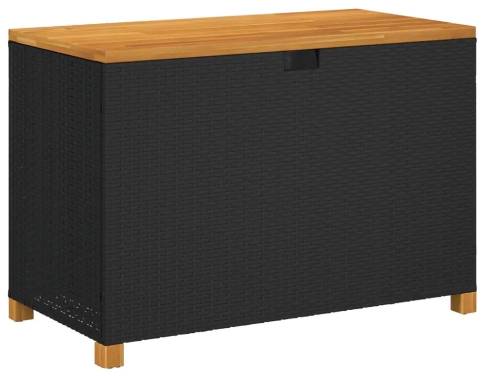 fekete polyrattan és akácfa kerti tárolóláda 110 x 55 x 63 cm