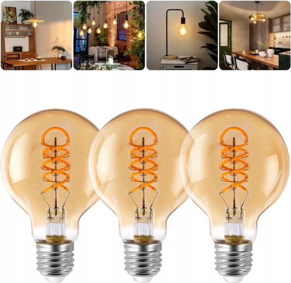 3X Dekorációs Izzó E27 Retro Edison G80 Füstös Üveg Erős