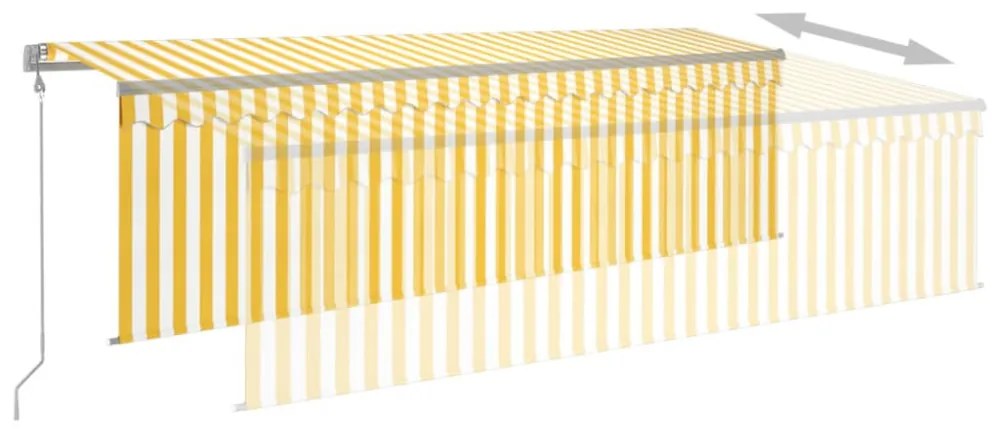 sárga-fehér redőnyös, LED-es, szélérzékelős napellenző 5x3 m