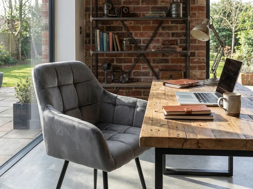 Szürke MARLEN VELVET étkezőfotel fekete lábakkal