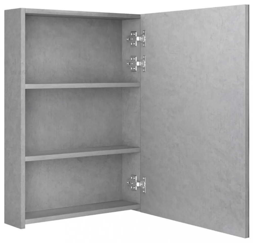 betonszürke LED-es tükrös fürdőszobaszekrény 50 x 13 x 70 cm