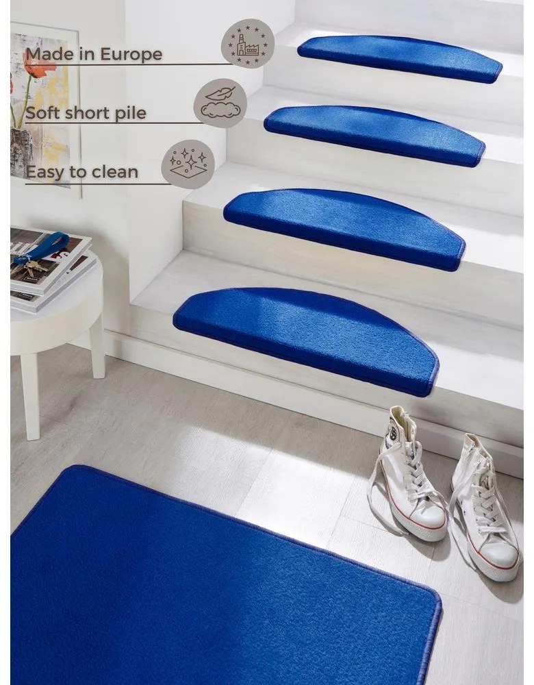 Kék öntapadós lépcsőszőnyeg szett 15 db-os 23x65 cm Fancy – Hanse Home