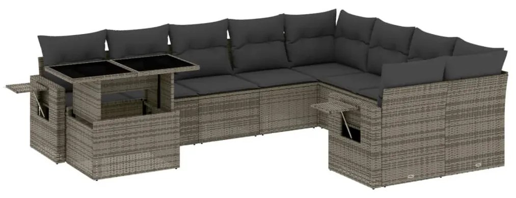 10 részes szürke polyrattan kerti ülőgarnitúra párnákkal