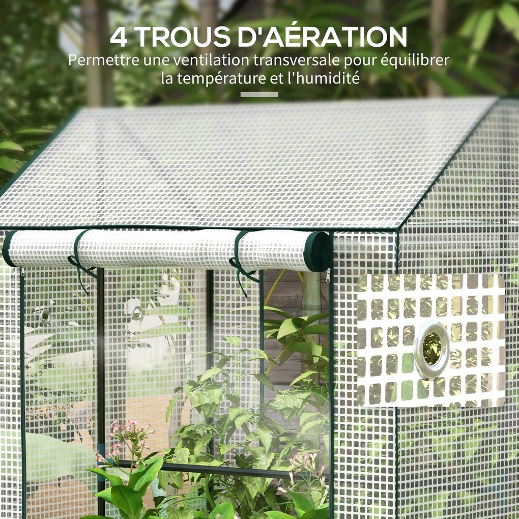 Outsunny PE Kerti Üvegház, Erkély Üvegház, Erősített 135 g/m² Borítás, Acél Váz, 2 Felhajtható Cipzáras Ajtó, Zöldségek, Növények, Virágok Számára, Be