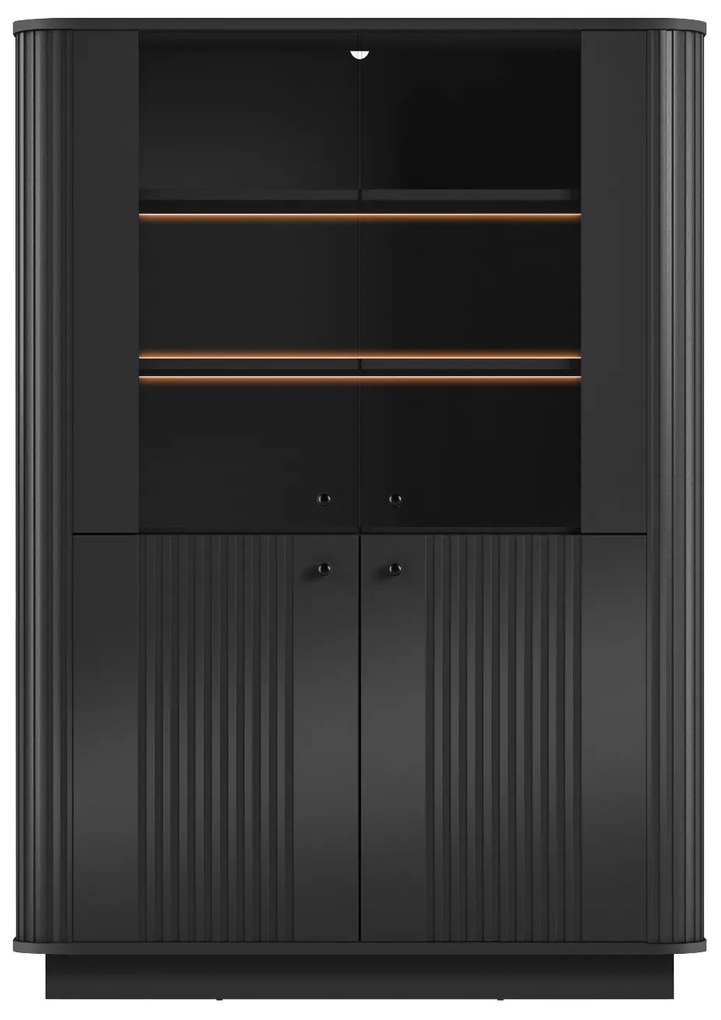Vesper négyajtós vitrines szekrény 103 cm talapzaton - fekete / fekete fogantyúk