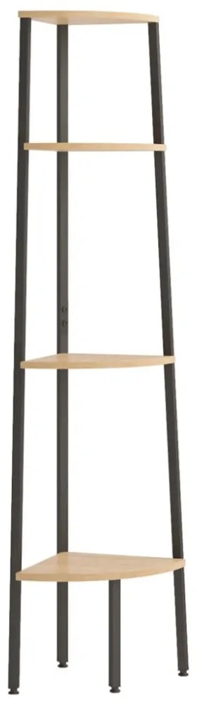 4 szintes világosbarna és fekete sarokpolc 45,5 x 31,5 x 150 cm
