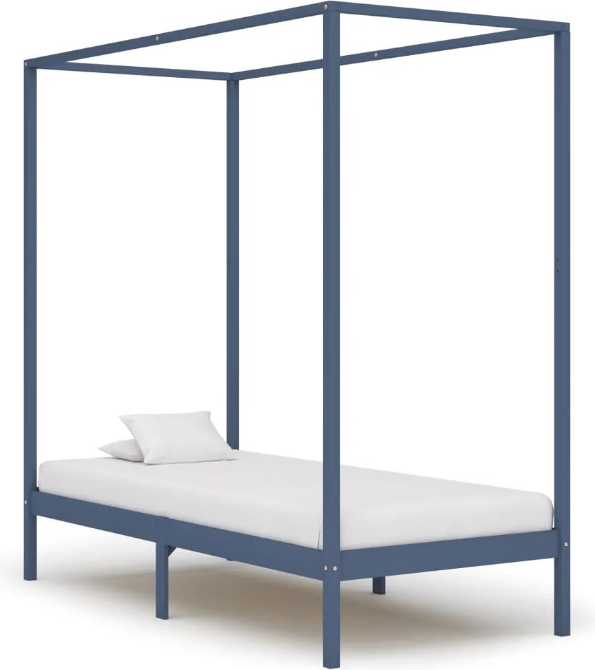 vidaXL szürke tömör fenyőfa baldachinos ágykeret 90 x 200 cm