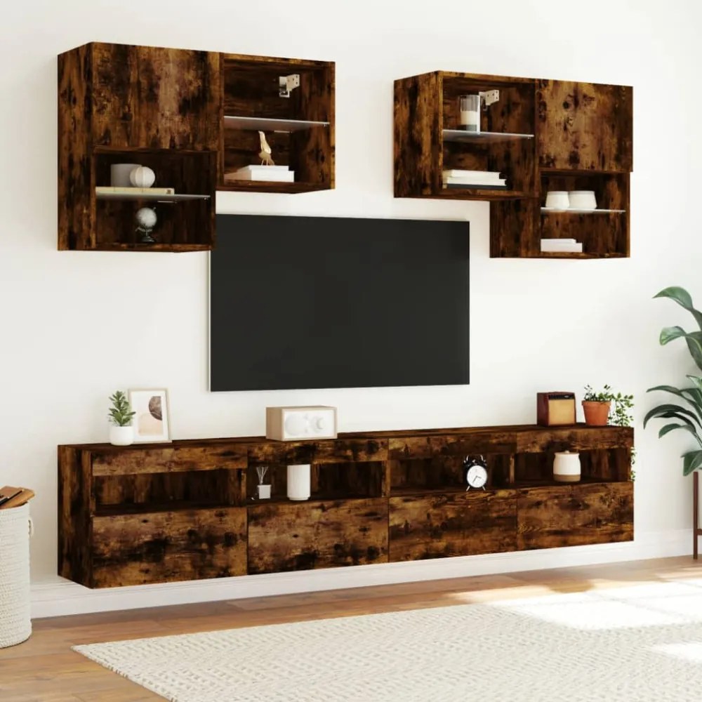 füstös tölgy színű fali TV-szekrény LED-ekkel 100x30x40 cm