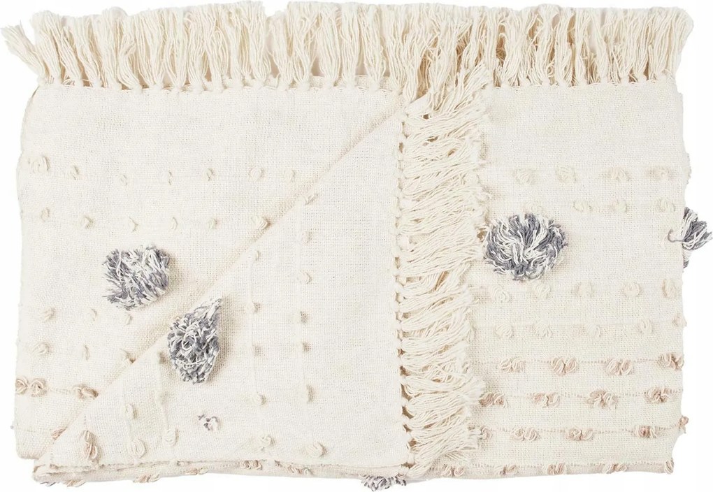 Tuffo pléd takaró 125x150 cm Krémszínű rojtos pomponok