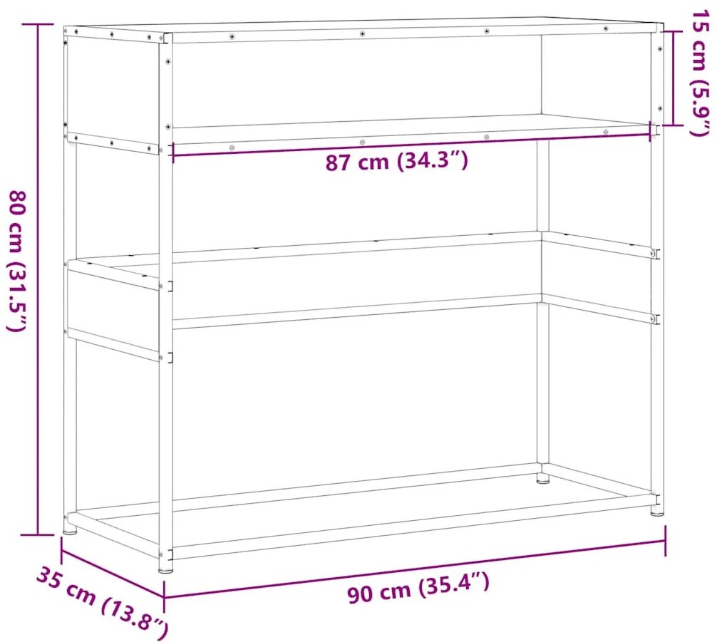 füstös tölgy színű szerelt fa tálalóasztal 90x35x80 cm