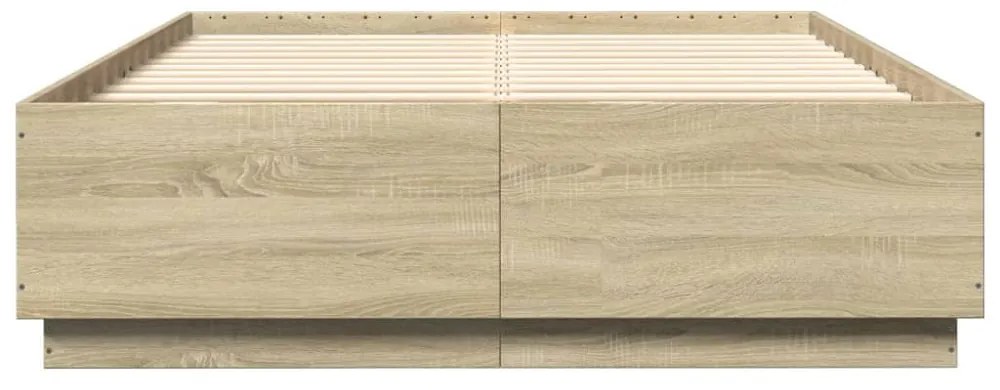 sonoma tölgy színű szerelt fa ágykeret LED-del 120 x 200 cm