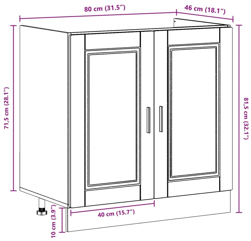 Mosogatószekrény Porto 2 pcs Barna 80 x 46 x 84.5 cm Faanyag
