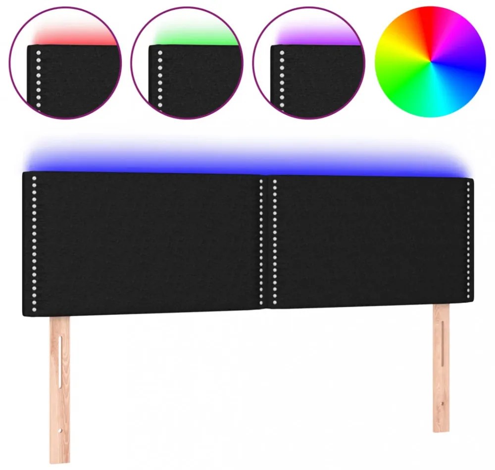 fekete szövet LED-es fejtámla 144x5x78/88 cm