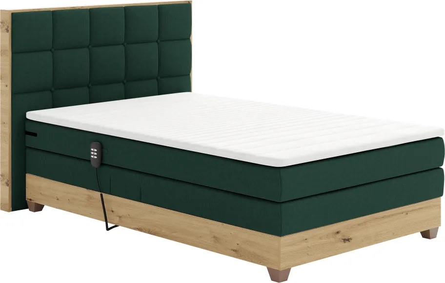 Elektromos állítható ágy, boxspring, zöld/artisan tölgy, 120x200, TIANA