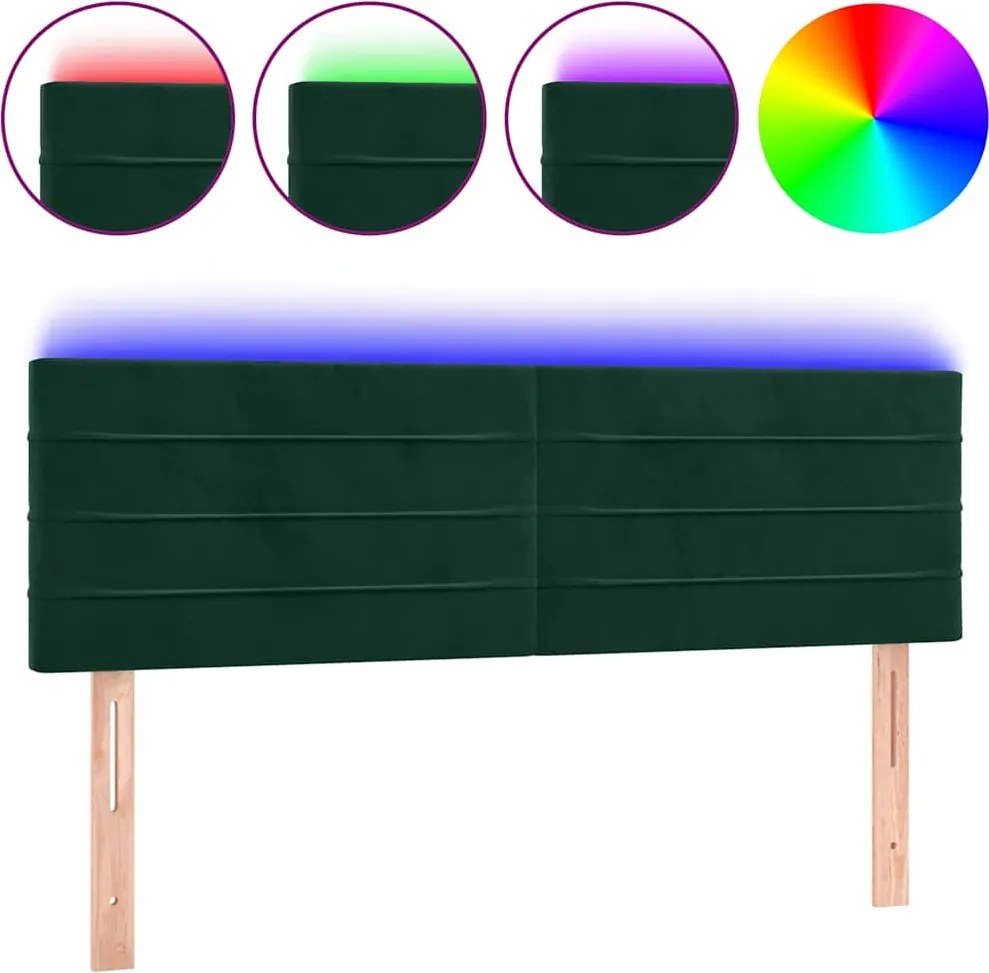 vidaXL sötétzöld bársony LED-es fejtámla 144x5x78/88 cm