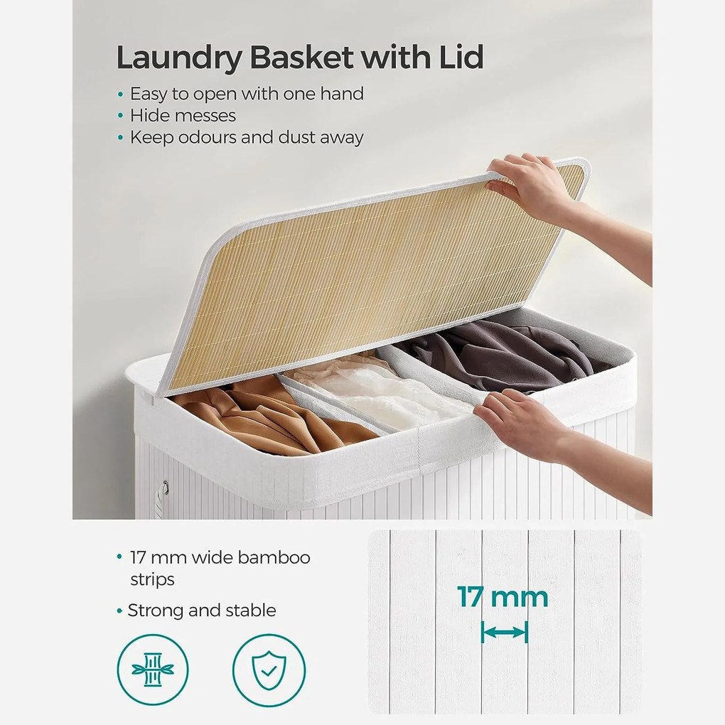 Bambusz kosár szennyestartó 3 rekeszes 3x50l, fehér