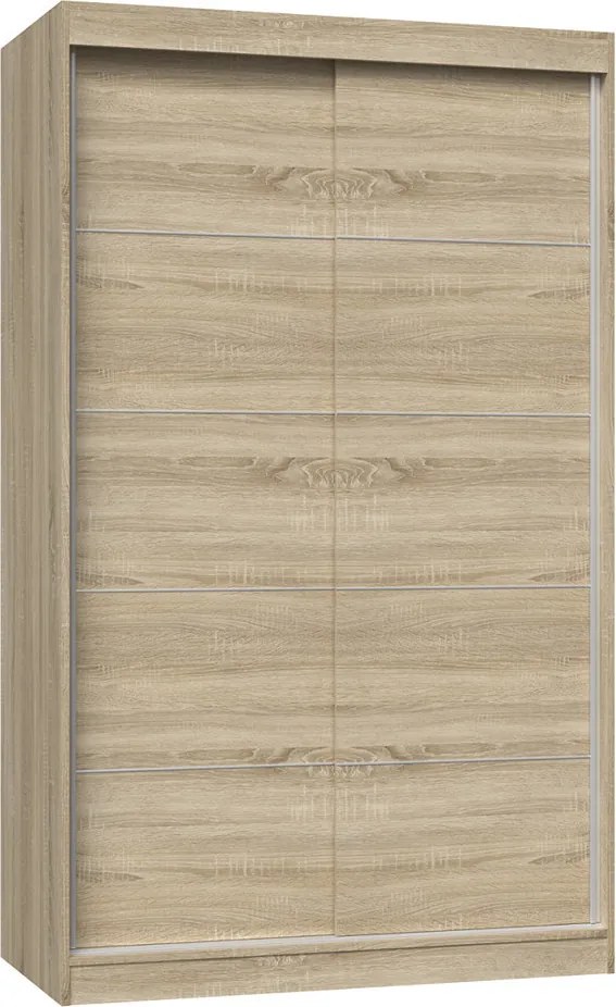 IGA 120 tolóajtós gardróbszekrény, díszcsíkozott, 120x200x61 cm, sonoma