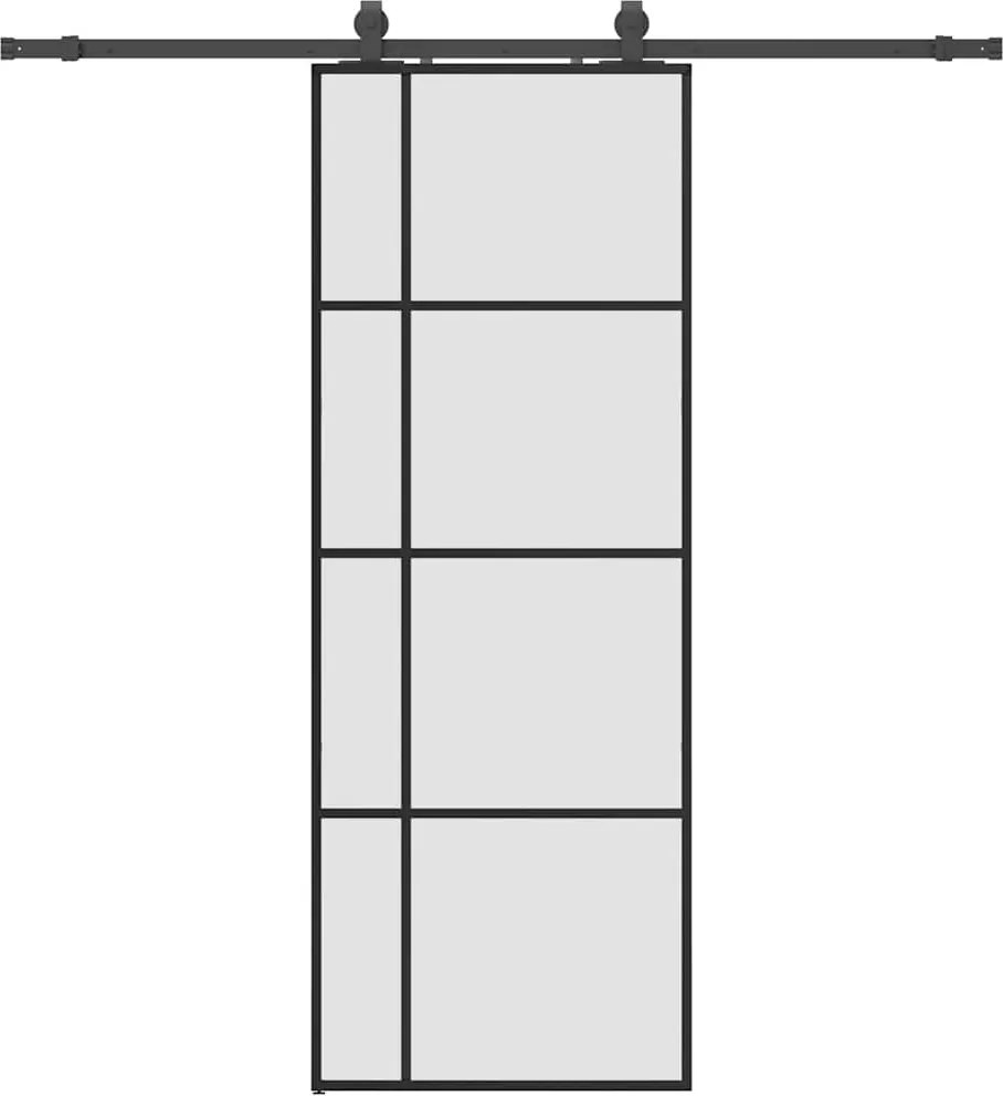 vidaXL fekete ESG üveg tolóajtó fémszerelvény-szettel 76x205 cm