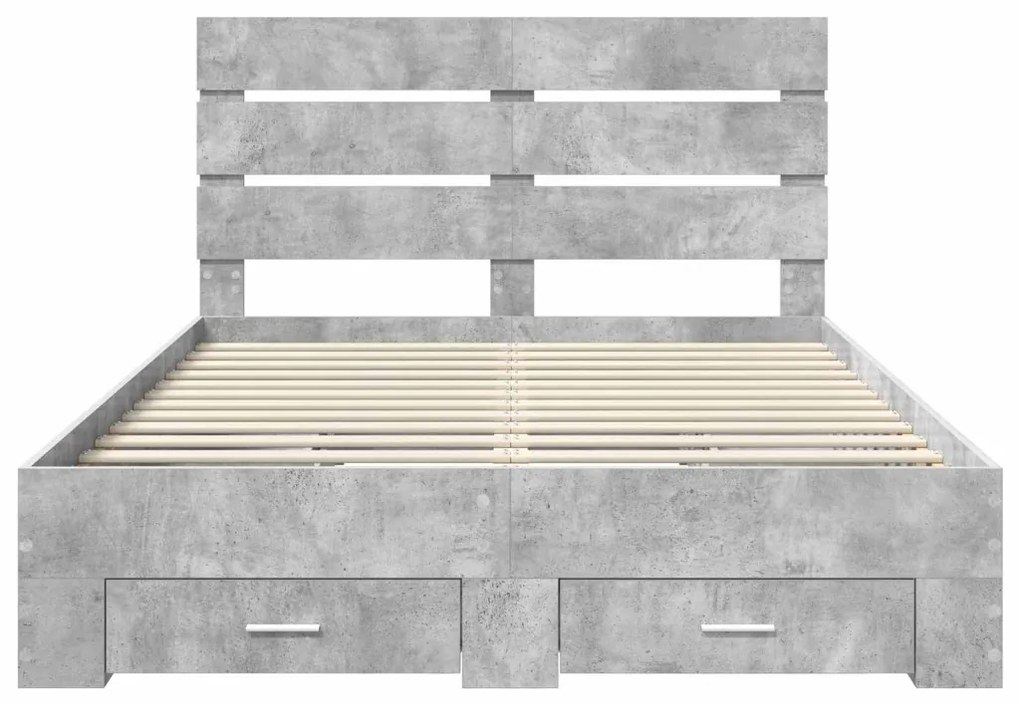 vidaXL Ágykeret fiókkal fejtámlával Beton Szürke 160 x 200 cm Faanyag