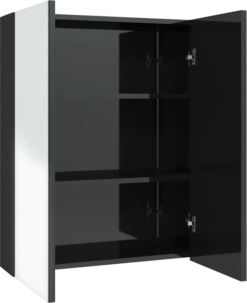 vidaXL fényes fekete MDF tükrös fürdőszobaszekrény 60 x 15 x 75 cm