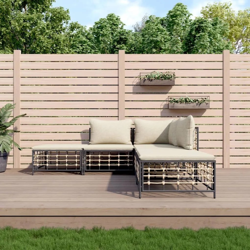 5 részes antracitszürke polyrattan kerti ülőgarnitúra párnákkal