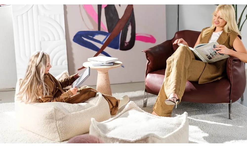 Krémszínű buklé gyerek babzsákfotel Square – Wigiwama