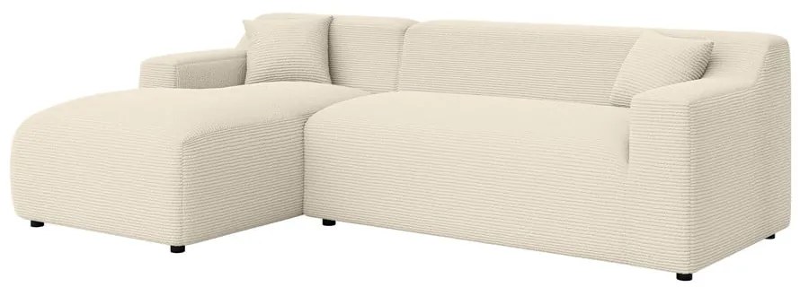 Bézs-krémszínű kordbársony sarokkanapé (bal oldali-heverő résszel) Martin – Ropez