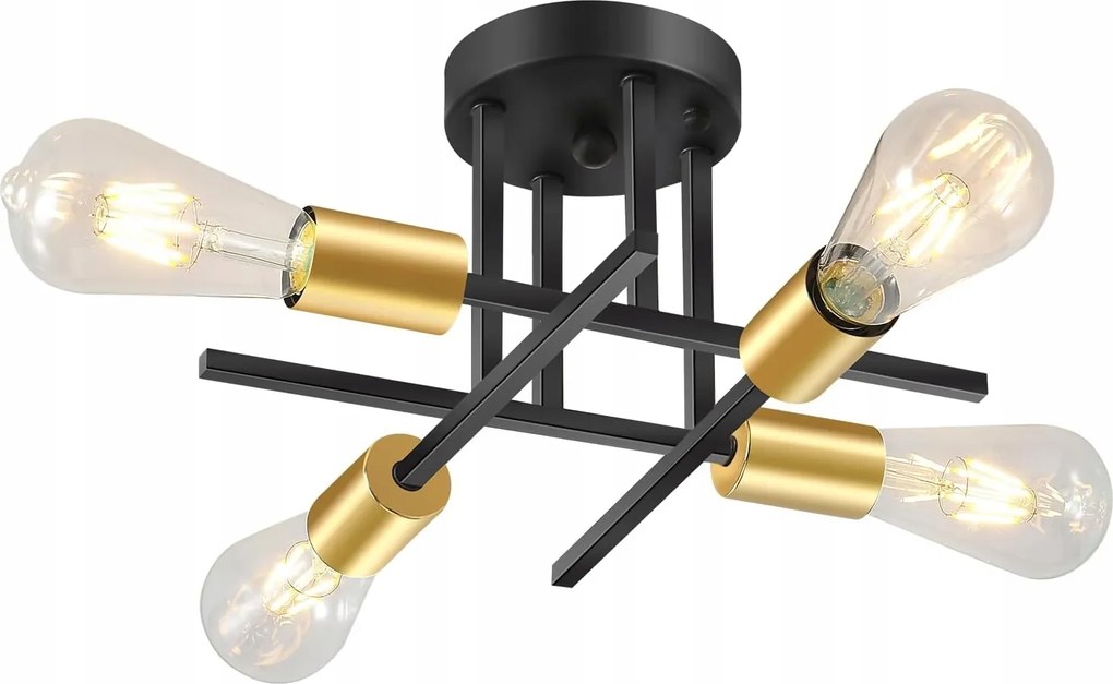 Mennyezeti Lámpa Plafon E27 Függőlámpa Fekete Arany Csillár A Nappaliba