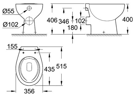 GROHE 39430000 - Padlóra álló WC BAU CERAMIC 515 x 356 x 406 mm kerámia/fehér