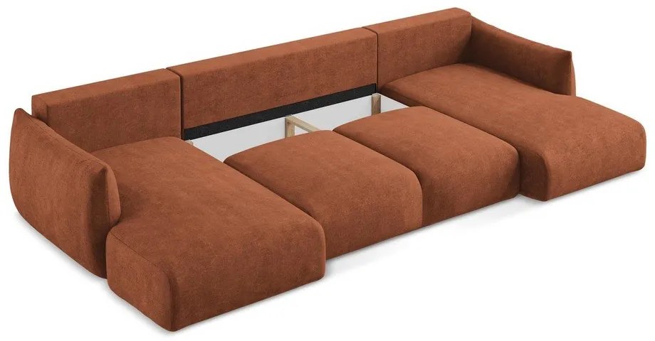 Terrakotta színű zsenília kinyitható sarokkanapé (U alakú) Leila – Makamii